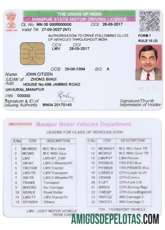 Carta de condução do estado de Manipur na Índia baixar para verificação